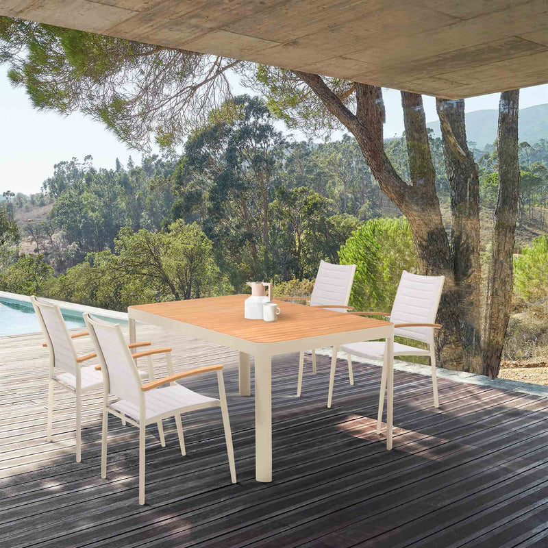 Portals Outdoor 5 Piece Coral Sand Aluminum & Teak Wood Dining Set - Furniture City (CA)l