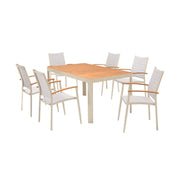 Portals Outdoor 7 Piece Coral Sand Aluminum & Teak Wood Dining Set - Furniture City (CA)l
