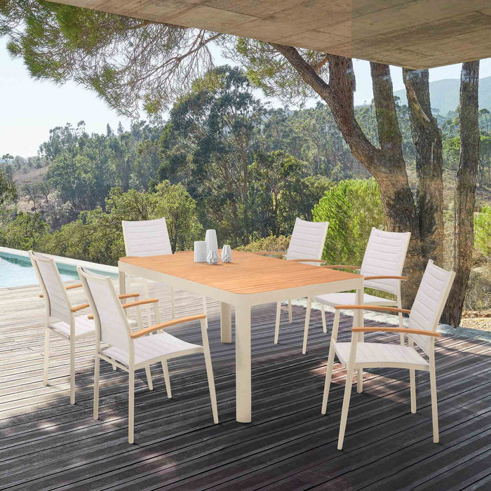 Portals Outdoor 7 Piece Coral Sand Aluminum & Teak Wood Dining Set