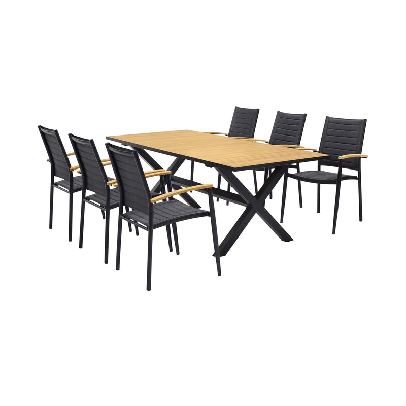 Paseo & Portals Outdoor 7 Piece Black Aluminum Dining Set - Furniture City (CA)l