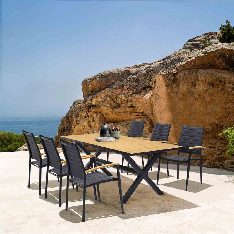 Paseo & Portals Outdoor 7 Piece Black Aluminum Dining Set - Furniture City (CA)l