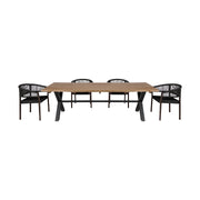 Glendora Doris Outdoor Patio 5 Piece Live Edge Dining Set in Eucalyptus Wood and Black Rope - Furniture City (CA)l