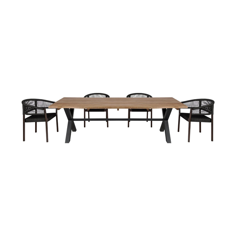 Glendora Doris Outdoor Patio 5 Piece Live Edge Dining Set in Eucalyptus Wood and Black Rope - Furniture City (CA)l