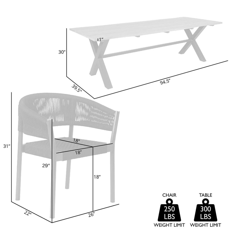 Glendora Doris Outdoor Patio 5 Piece Live Edge Dining Set in Eucalyptus Wood and Black Rope - Furniture City (CA)l