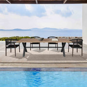 Glendora Doris Outdoor Patio 5 Piece Live Edge Dining Set in Eucalyptus Wood and Black Rope - Furniture City (CA)l
