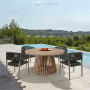 Escondido Doris Outdoor Patio 5 Piece Round Dining Set in Eucalyptus Wood and Black Rope - Furniture City (CA)l