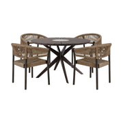 Oasis Doris Outdoor Patio 5 Piece Round Dining Set in Eucalyptus Wood with Truffle Rope - Furniture City (CA)l