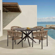 Oasis Doris Outdoor Patio 5 Piece Round Dining Set in Eucalyptus Wood with Truffle Rope - Furniture City (CA)l