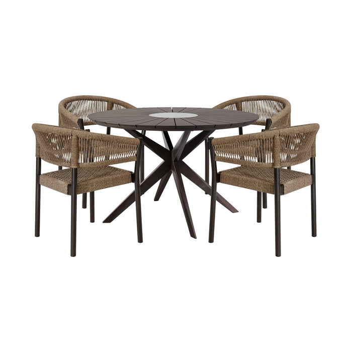 Oasis Doris Outdoor Patio 5 Piece Round Dining Set in Eucalyptus Wood with Truffle Rope