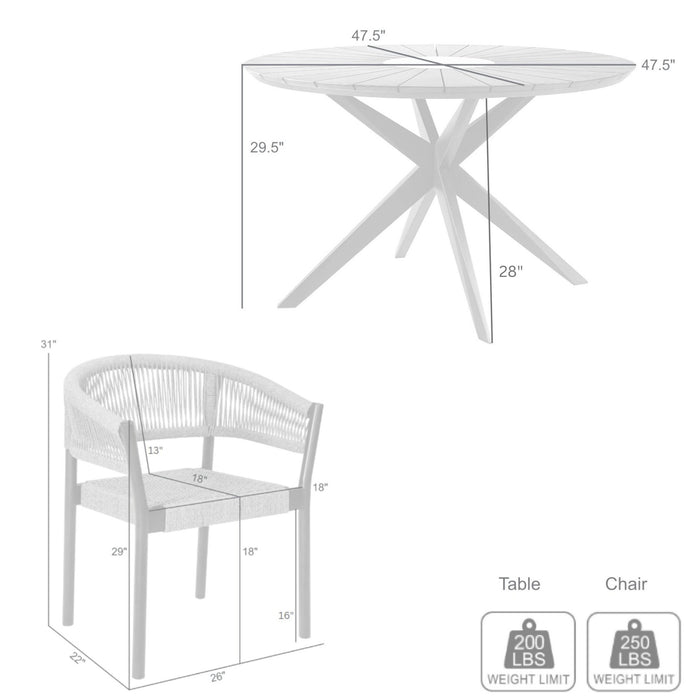 Oasis Doris Outdoor Patio 5 Piece Round Dining Set in Eucalyptus Wood with Truffle Rope