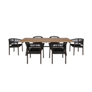Glendora Doris Outdoor Patio 7 Piece Live Edge Dining Set in Eucalyptus Wood and Black Rope - Furniture City (CA)l