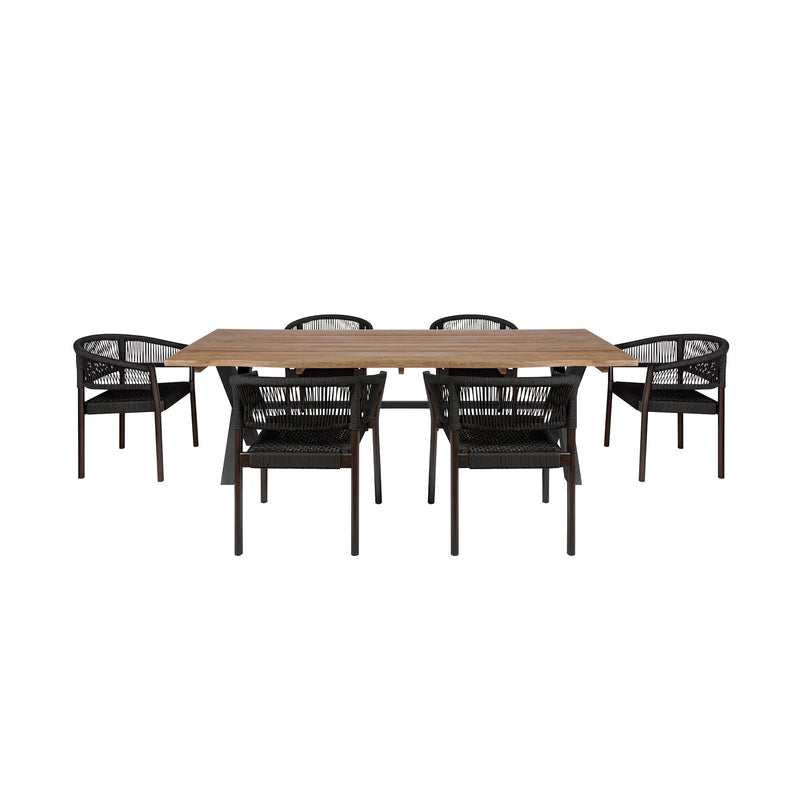 Glendora Doris Outdoor Patio 7 Piece Live Edge Dining Set in Eucalyptus Wood and Black Rope - Furniture City (CA)l