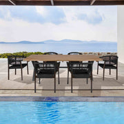 Glendora Doris Outdoor Patio 7 Piece Live Edge Dining Set in Eucalyptus Wood and Black Rope - Furniture City (CA)l