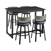 Encinitas Outdoor Patio 5-Piece Bar Table Set in Aluminum with Gray Cushions - Furniture City (CA)l