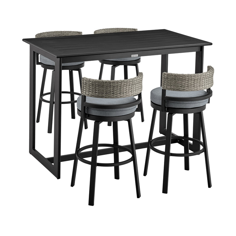 Encinitas Outdoor Patio 5-Piece Bar Table Set in Aluminum with Gray Cushions - Furniture City (CA)l