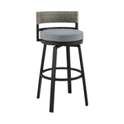 Encinitas Outdoor Patio 5-Piece Bar Table Set in Aluminum with Gray Cushions - Furniture City (CA)l