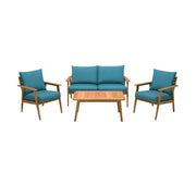 Eve Outdoor 4 Piece Teak Wood Sofa Seating Set with Teal Olefin - Furniture City (CA)l