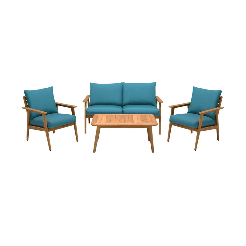 Eve Outdoor 4 Piece Teak Wood Sofa Seating Set with Teal Olefin - Furniture City (CA)l