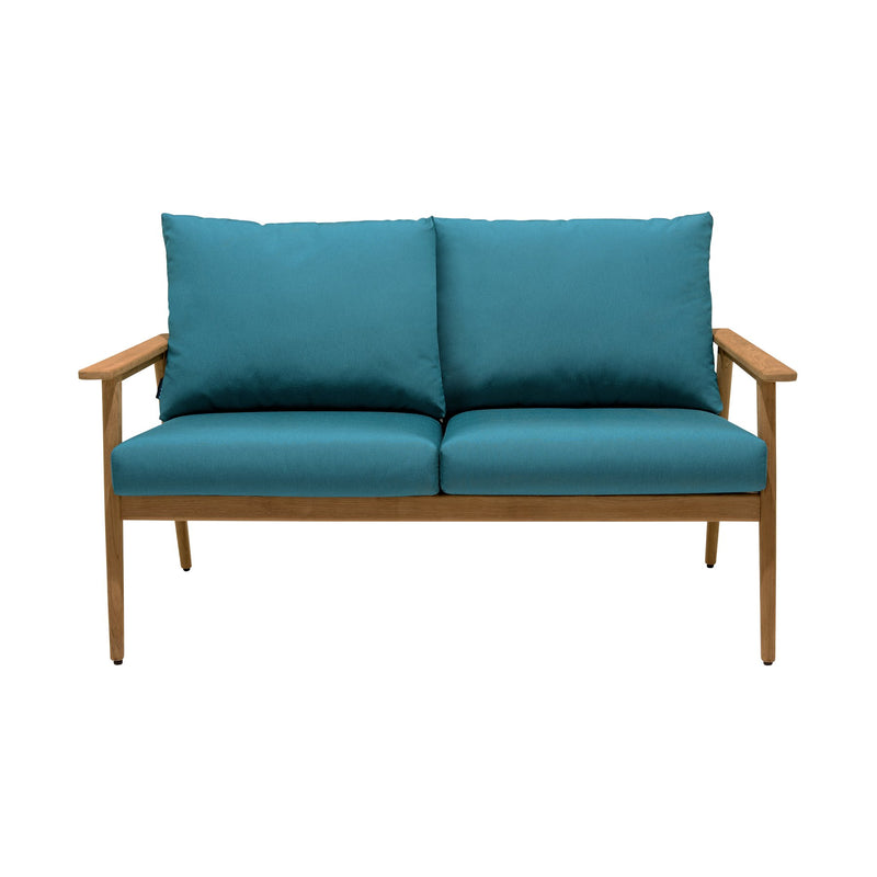 Eve Outdoor 4 Piece Teak Wood Sofa Seating Set with Teal Olefin - Furniture City (CA)l