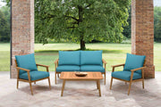 Eve Outdoor 4 Piece Teak Wood Sofa Seating Set with Teal Olefin - Furniture City (CA)l