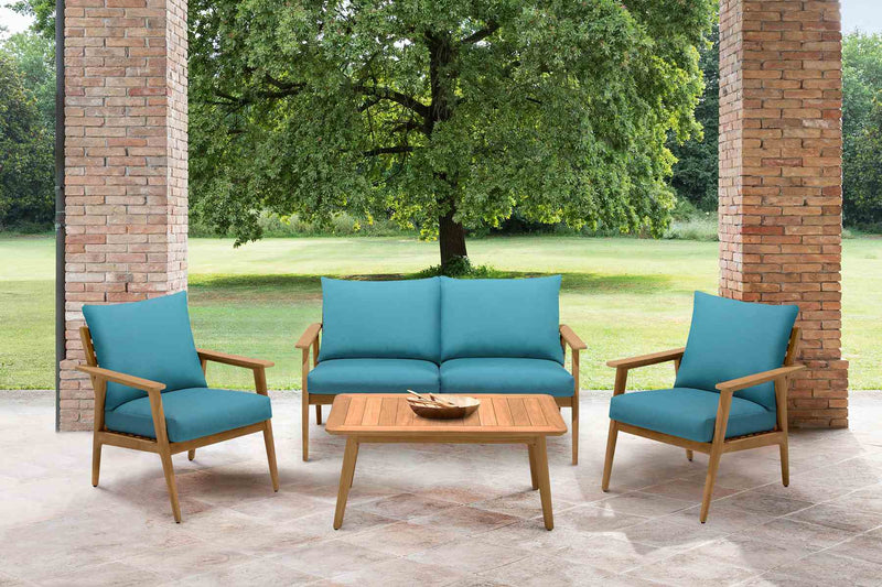 Eve Outdoor 4 Piece Teak Wood Sofa Seating Set with Teal Olefin - Furniture City (CA)l