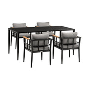 Ezra Outdoor Patio 5-Piece Dining Table Set in Aluminum and Teak with Gray Cushions - Furniture City (CA)l