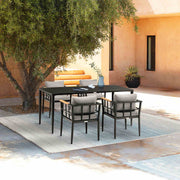 Ezra Outdoor Patio 5-Piece Dining Table Set in Aluminum and Teak with Gray Cushions - Furniture City (CA)l