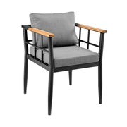 Ezra Outdoor Patio 5-Piece Dining Table Set in Aluminum and Teak with Gray Cushions - Furniture City (CA)l