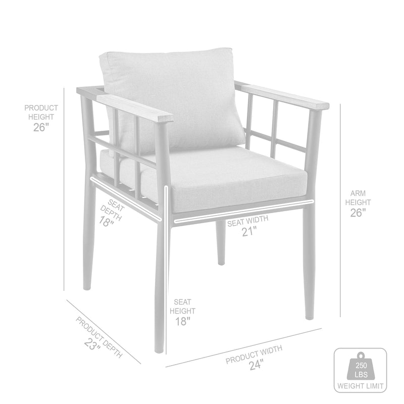 Ezra Outdoor Patio 7-Piece Dining Table Set in Aluminum and Teak with Gray Cushions - Furniture City (CA)l
