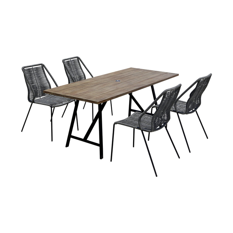 Frinton and Clip 5 Piece Dining Set in Light Eucalyptus Wood and Metal with Gray Rope - Furniture City (CA)l