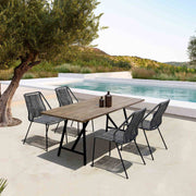 Frinton and Clip 5 Piece Dining Set in Light Eucalyptus Wood and Metal with Gray Rope - Furniture City (CA)l