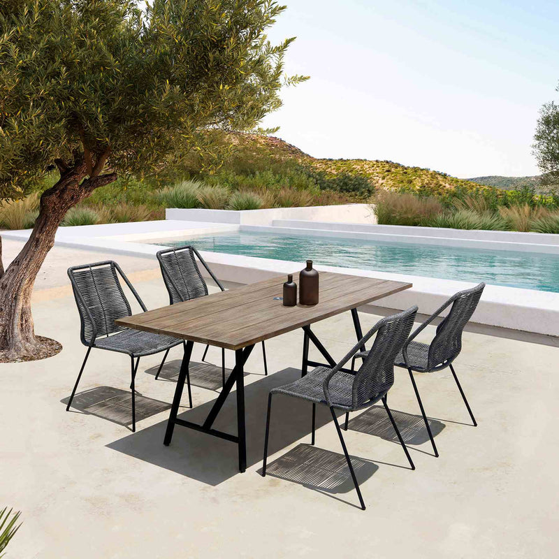Frinton and Clip 5 Piece Dining Set in Light Eucalyptus Wood and Metal with Gray Rope - Furniture City (CA)l