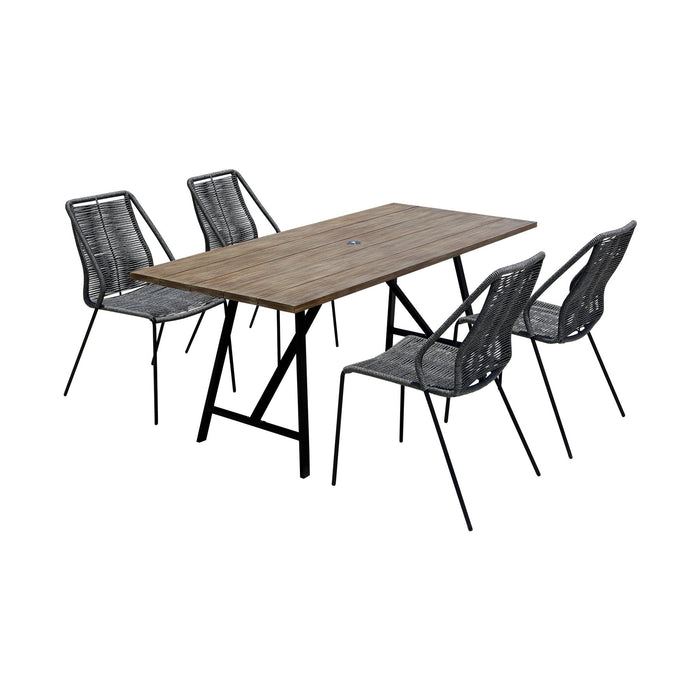 Frinton and Clip 5 Piece Dining Set in Light Eucalyptus Wood and Metal with Gray Rope