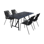 Frinton and Clip 5 Piece Dining Set in Dark Eucalyptus Wood and Metal with Black Rope - Furniture City (CA)l