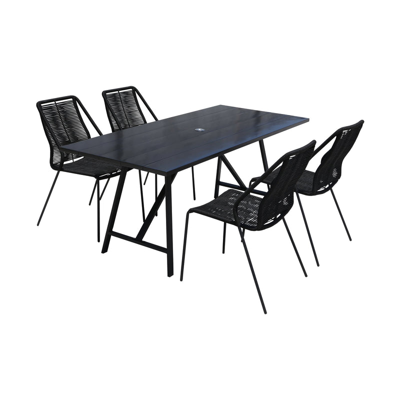 Frinton and Clip 5 Piece Dining Set in Dark Eucalyptus Wood and Metal with Black Rope - Furniture City (CA)l