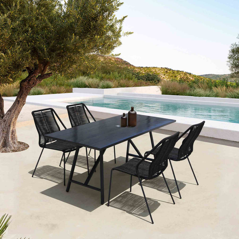 Frinton and Clip 5 Piece Dining Set in Dark Eucalyptus Wood and Metal with Black Rope - Furniture City (CA)l