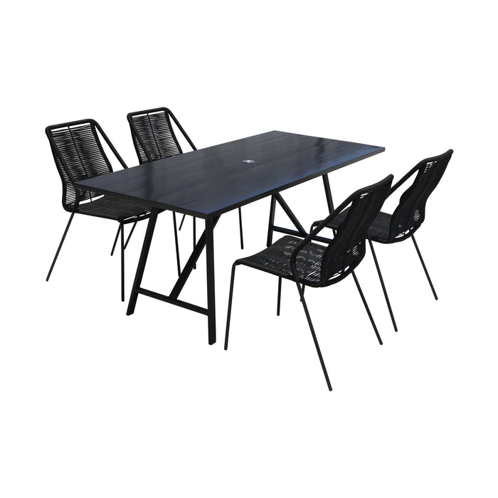 Frinton and Clip 5 Piece Dining Set in Dark Eucalyptus Wood and Metal with Black Rope