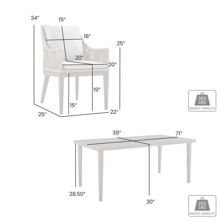 Grenada 7 Piece Gray Aluminum Outdoor Dining Set with Gray Fabric