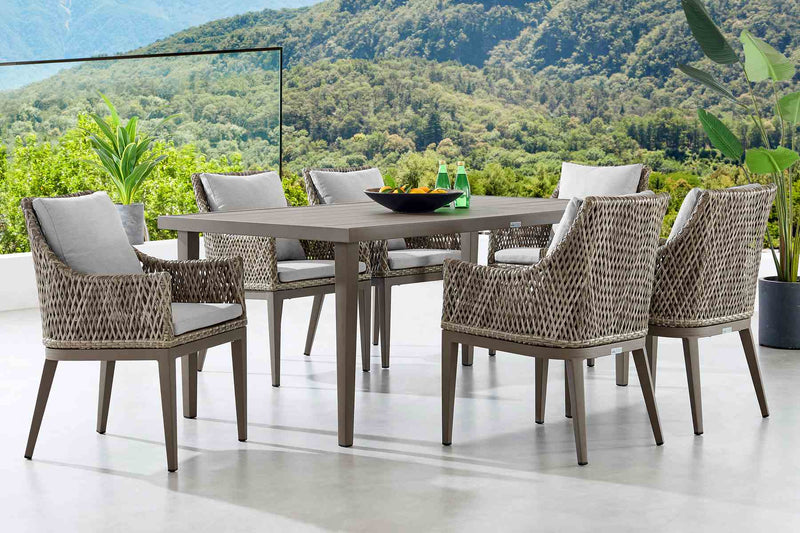 Grenada 7 Piece Gray Aluminum Outdoor Dining Set with Gray Fabric - Furniture City (CA)l