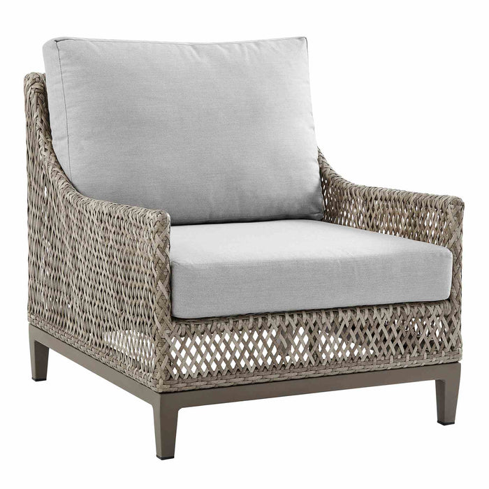 Grenada Wicker and Aluminum Outdoor Chair in Brown with Gray Cushions