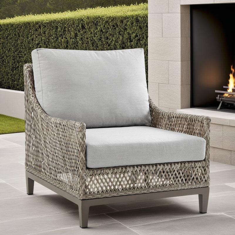 Grenada Wicker and Aluminum Outdoor Chair in Brown with Gray Cushions - Furniture City (CA)l