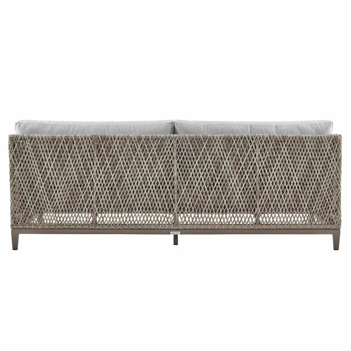 Grenada Wicker and Aluminum Outdoor Sofa in Brown with Gray Cushions