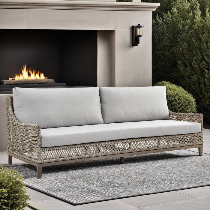 Grenada Wicker and Aluminum Outdoor Sofa in Brown with Gray Cushions