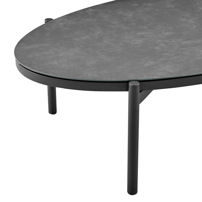 Giotto 4 Piece Outdoor Patio Furniture Set in Black Aluminum and Gray Wicker with Gray Cushions