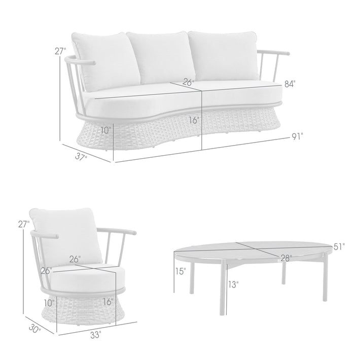 Giotto 4 Piece Outdoor Patio Furniture Set in Black Aluminum and Gray Wicker with Gray Cushions