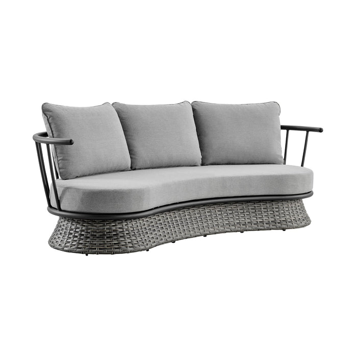 Giotto 4 Piece Outdoor Patio Furniture Set in Black Aluminum and Gray Wicker with Gray Cushions