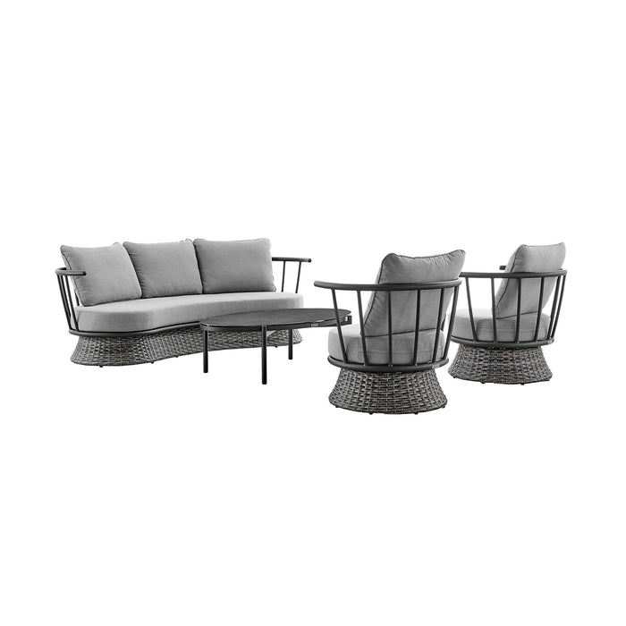 Giotto Wicker and Aluminum Outdoor Sofa in Black and Dark Gray