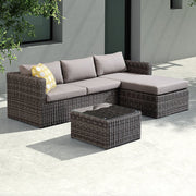 Hagen 3 piece Outdoor Rattan Sectional Chase Set with Brown Cushions and Modern Accent Pillows - Furniture City (CA)l