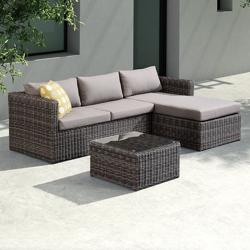 Hagen 3 piece Outdoor Rattan Sectional Chase Set with Brown Cushions and Modern Accent Pillows - Furniture City (CA)l