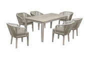 Haiti 7-Piece Patio Outdoor Dining Set with Arm Chairs in Gray Acacia Wood with Rope - Furniture City (CA)l